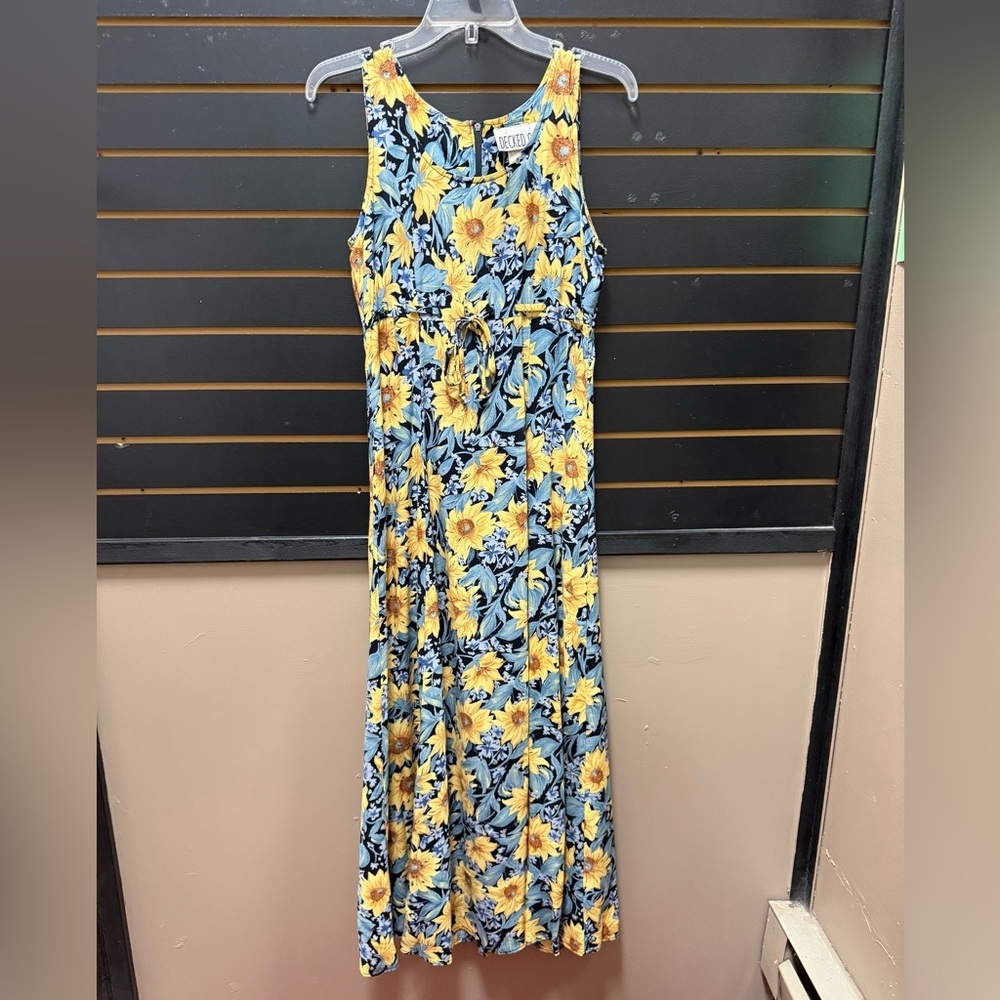 Decked Out Sunflower Floral Sleeveless Maxi Dress Size 5/6 Back Zip